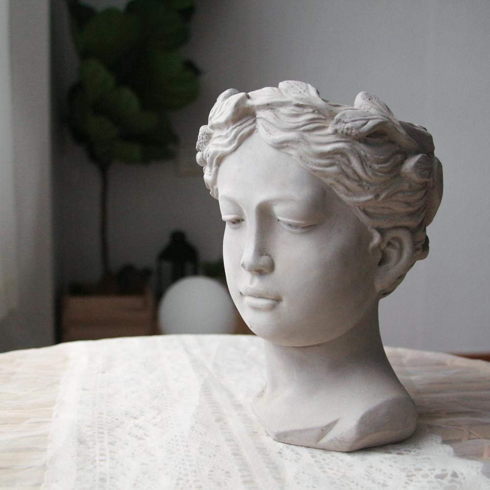 Grey Female Cement Head Planter ZD-081