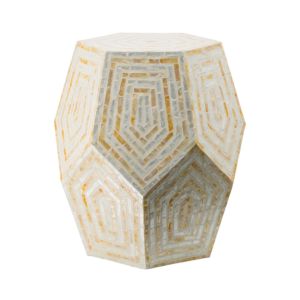 White & Yellow Capiz Shell Stool with Pentagon Pattern 48383