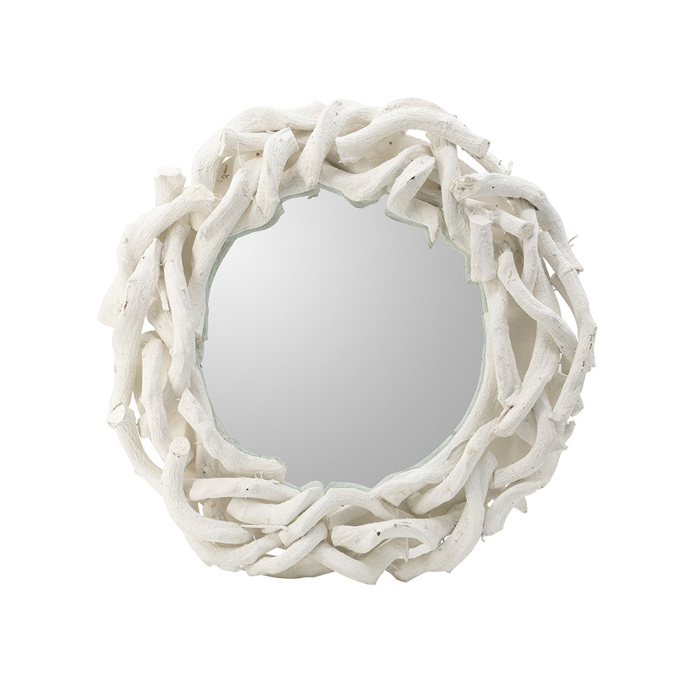 White Plywood Textured Wall Mirror - Round 48698