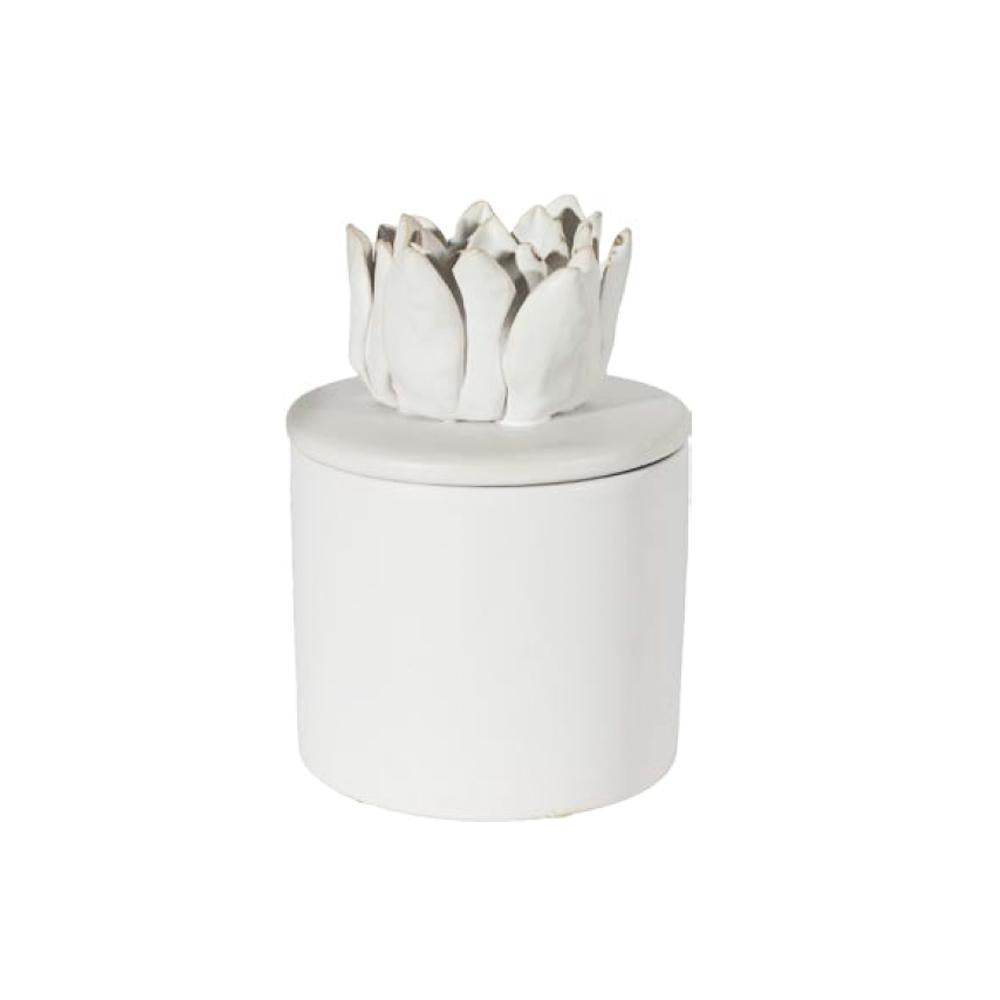 White Ceramic Jar with Floral Lid BSYG0165W2
