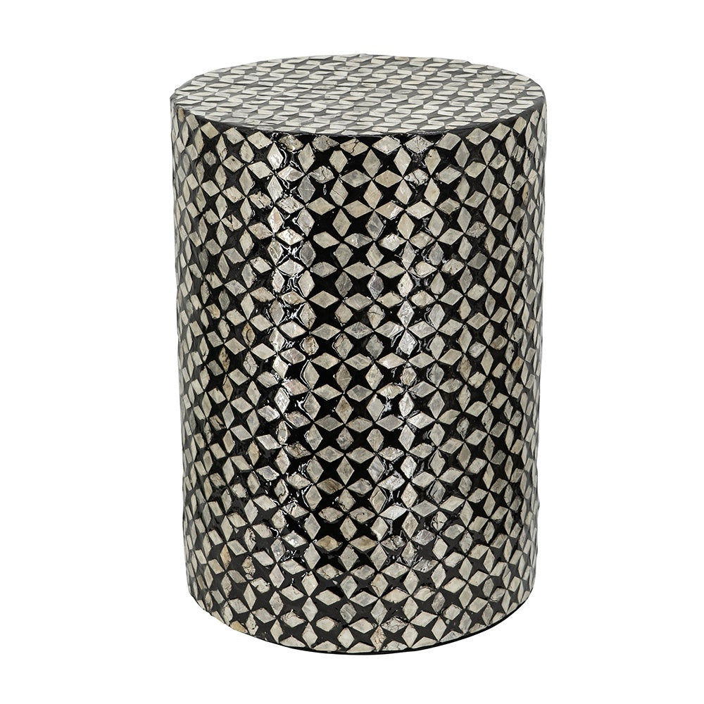 Black & White Capiz Shell Stool with Pattern Detail 49919