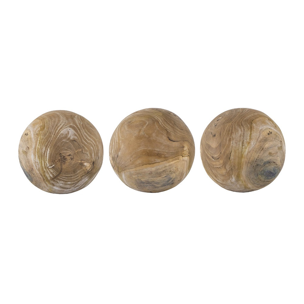 Set of 3 Teak Orbs 49929