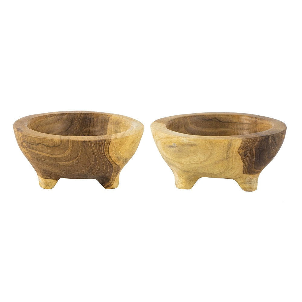Set of 2 Teak Decorative Footed Bowls 49930