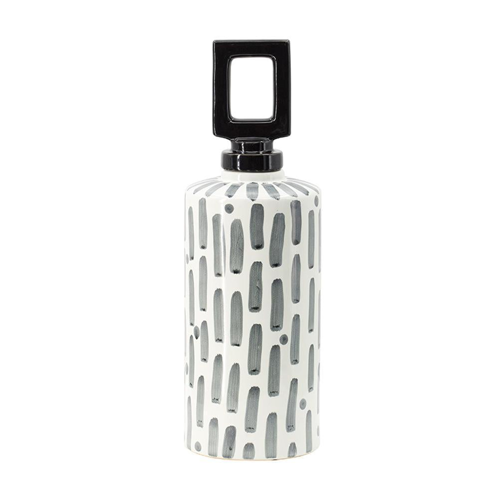 Black & White Ceramic Jar with Lid - Large 8862