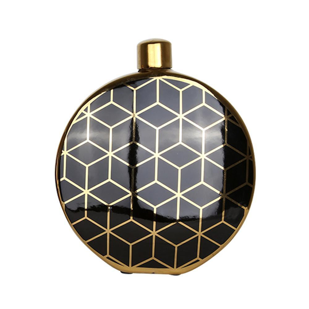 Round Porcelain Jar with Metallic Geometric Pattern - Small FL-D337B