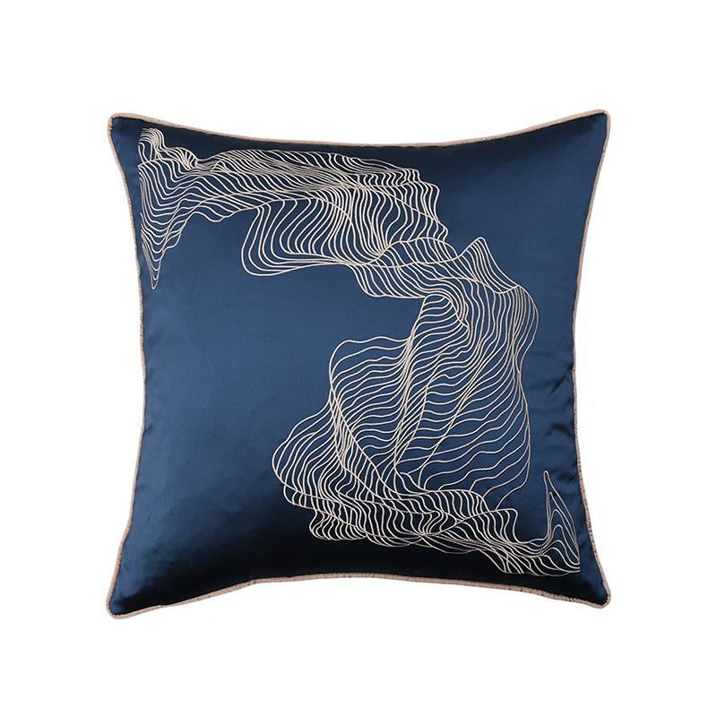 Navy Blue Satin Cushion with Embroidery MND172