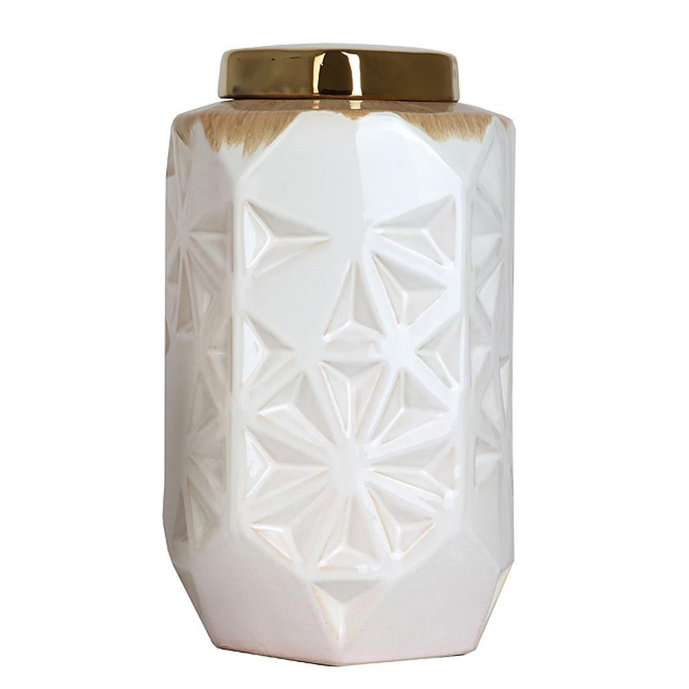 White and Gold Ceramic Jar - Large FL-D442A