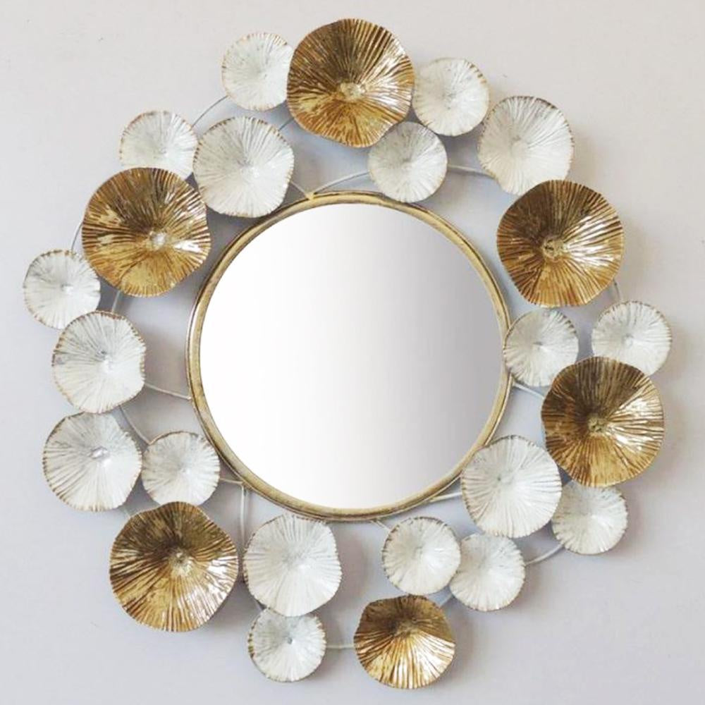 Round Mirror with White and Gold Decorative Rim 15323