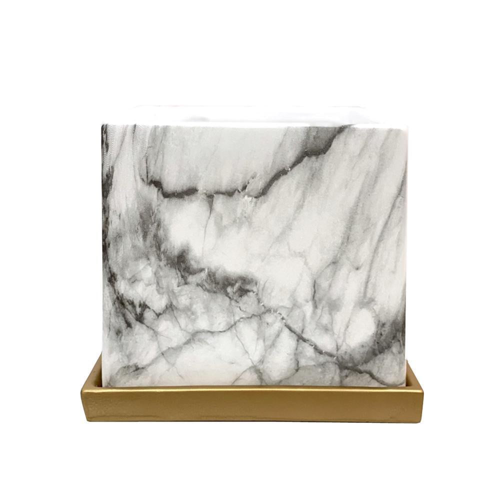 Ceramic Square Planter with Marble Effect White LT532-9
