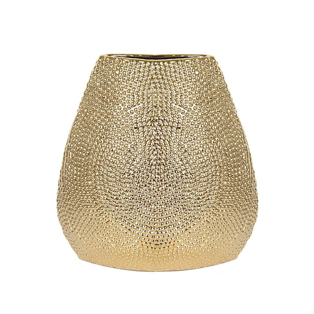 Gold Ceramic Wide Vase with Spiral Detail - B FAAD19D
