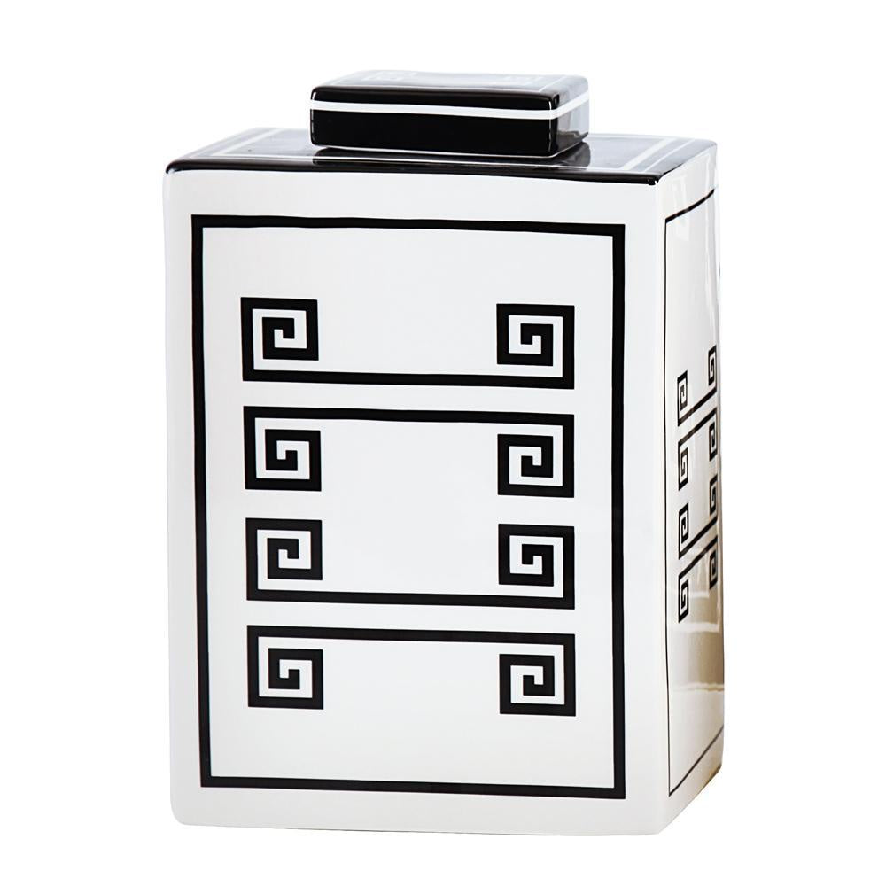 Black & White Ceramic Jar with Greek Key Detail - Medium 601422