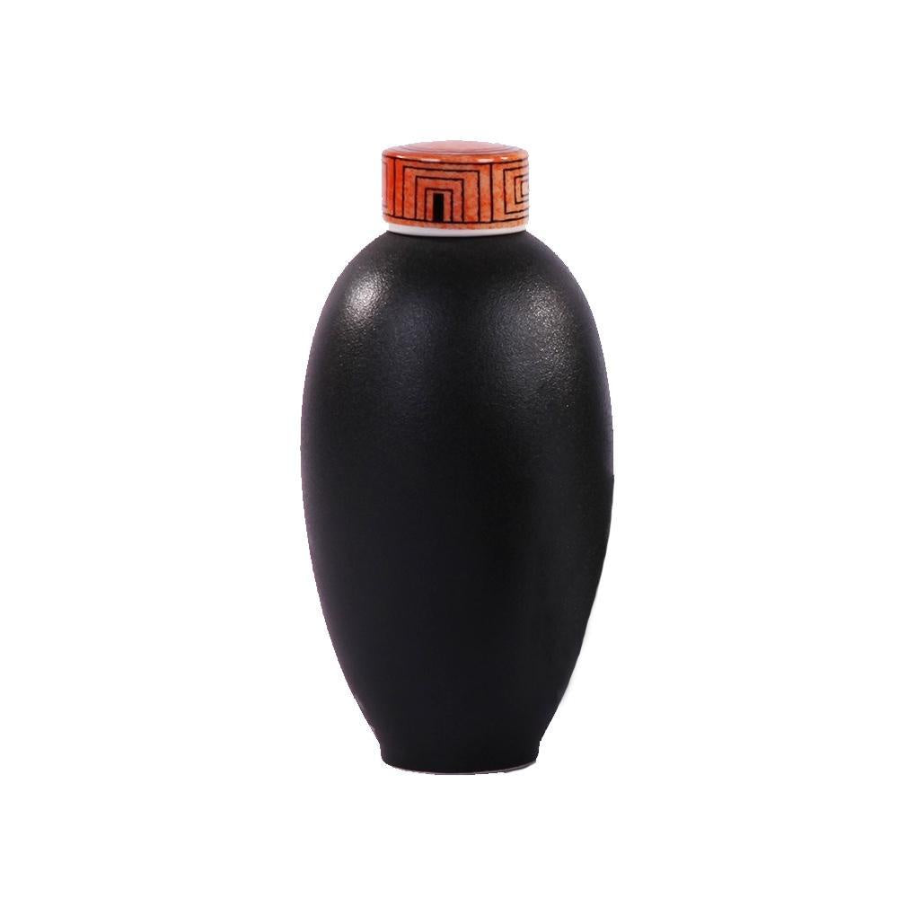 Black Ceramic Jar with Orange Lid - Medium 604791