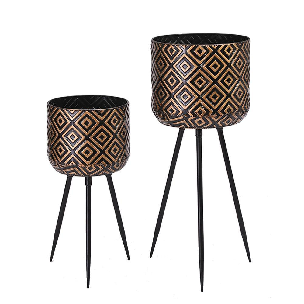 Black & Bronze Metal Planters on Tripod Stand الغراس