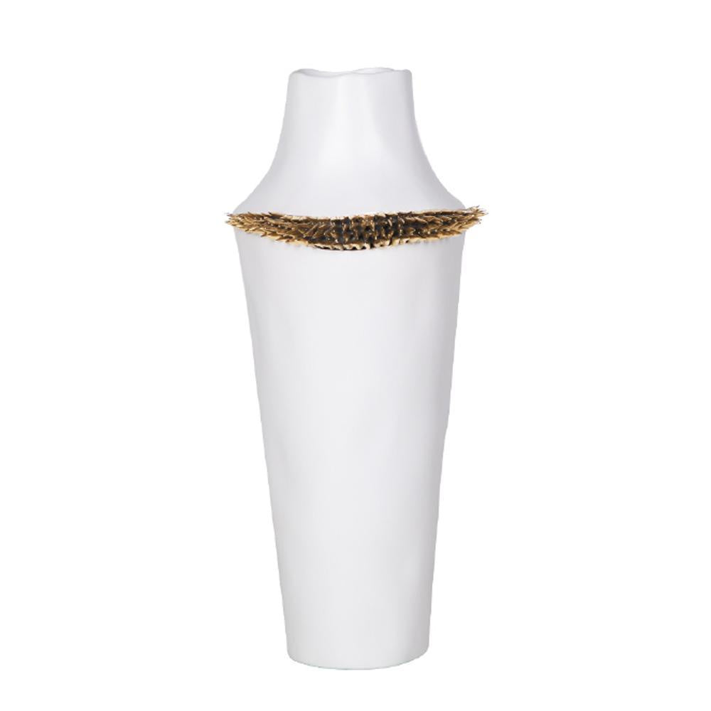 White Ceramic Vase with Gold Spikes HPDD3673WJ