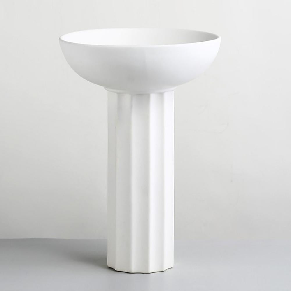 White Ceramic Greek Bowl with Column X2350-2W