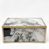 Glass Decorative Box with Black and White Marble Swirl and Gold Trim - Large FACBJ11A