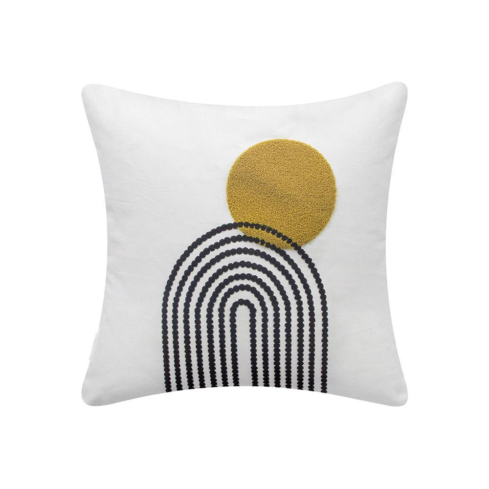 Black, White & Mustard Embroidered Cushion with Arch Design MND257