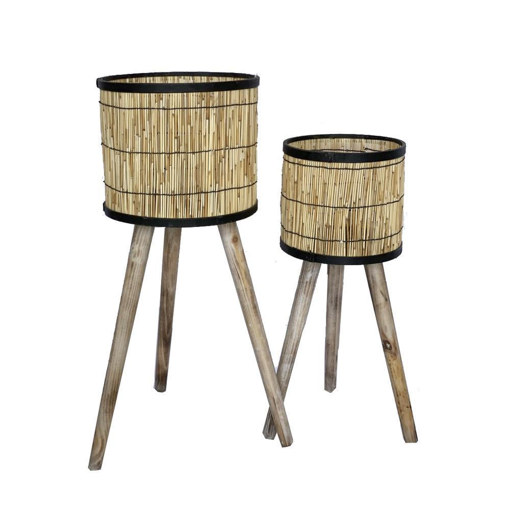 Set of 2 Natural & Black Planters 92161