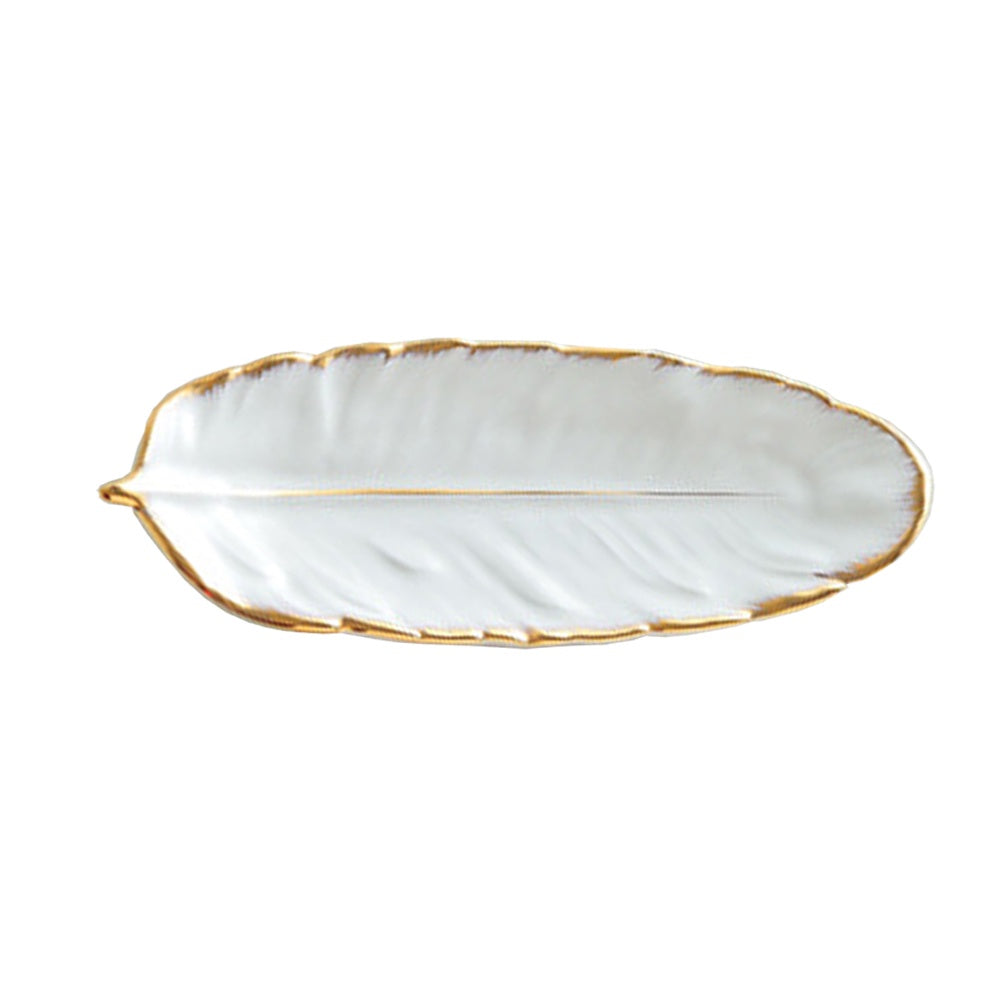White & Gold Ceramic Feather Tray - Large BD-004