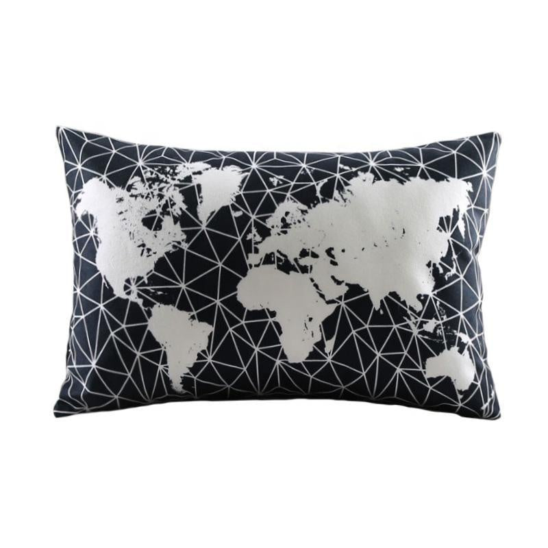 Black & White World Map Cushion MND062