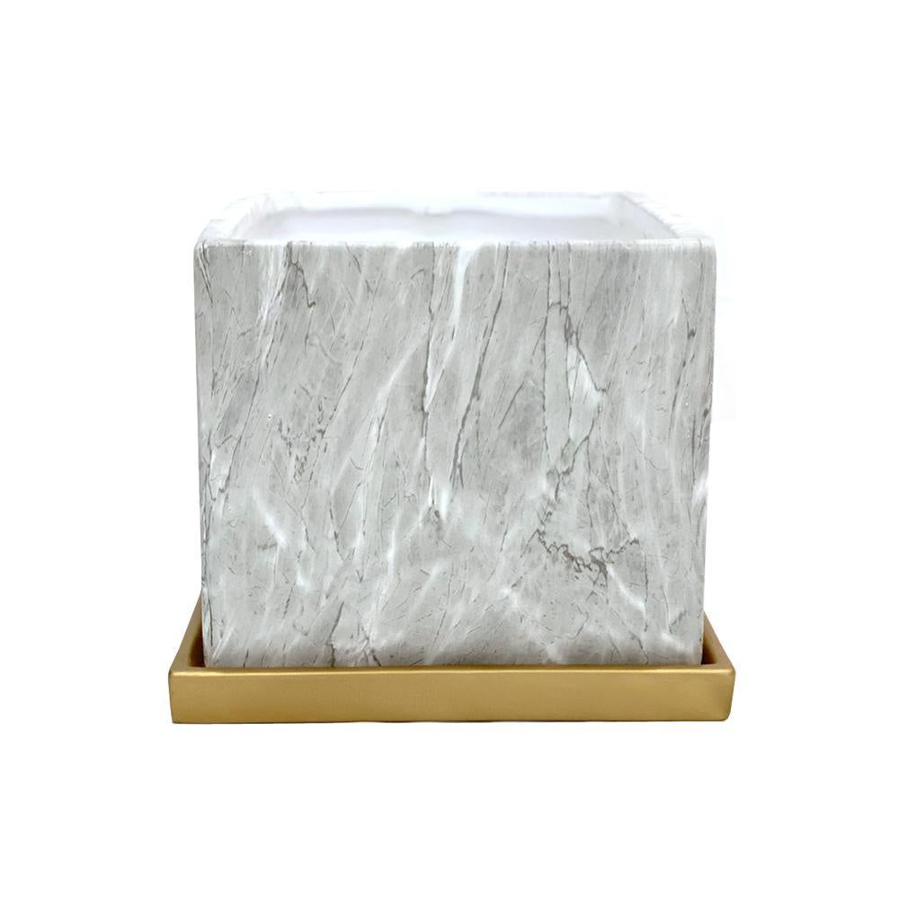 Ceramic Square Planter with Marble Effect Light Grey LT532-5