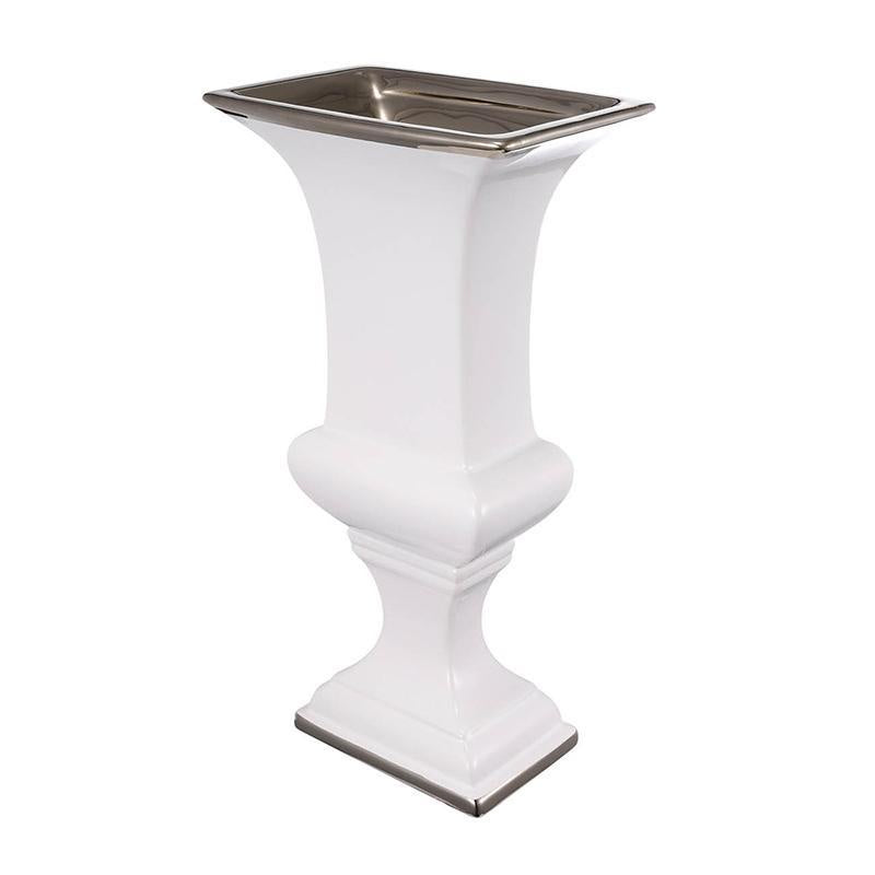 White & Metallic Ceramic Decorative Urn 1716