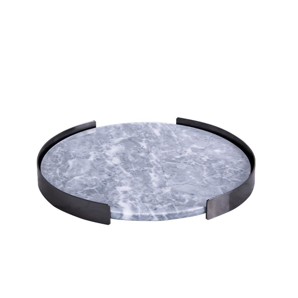 Grey Round Marble Tray with Metal Siding FB-T2018B