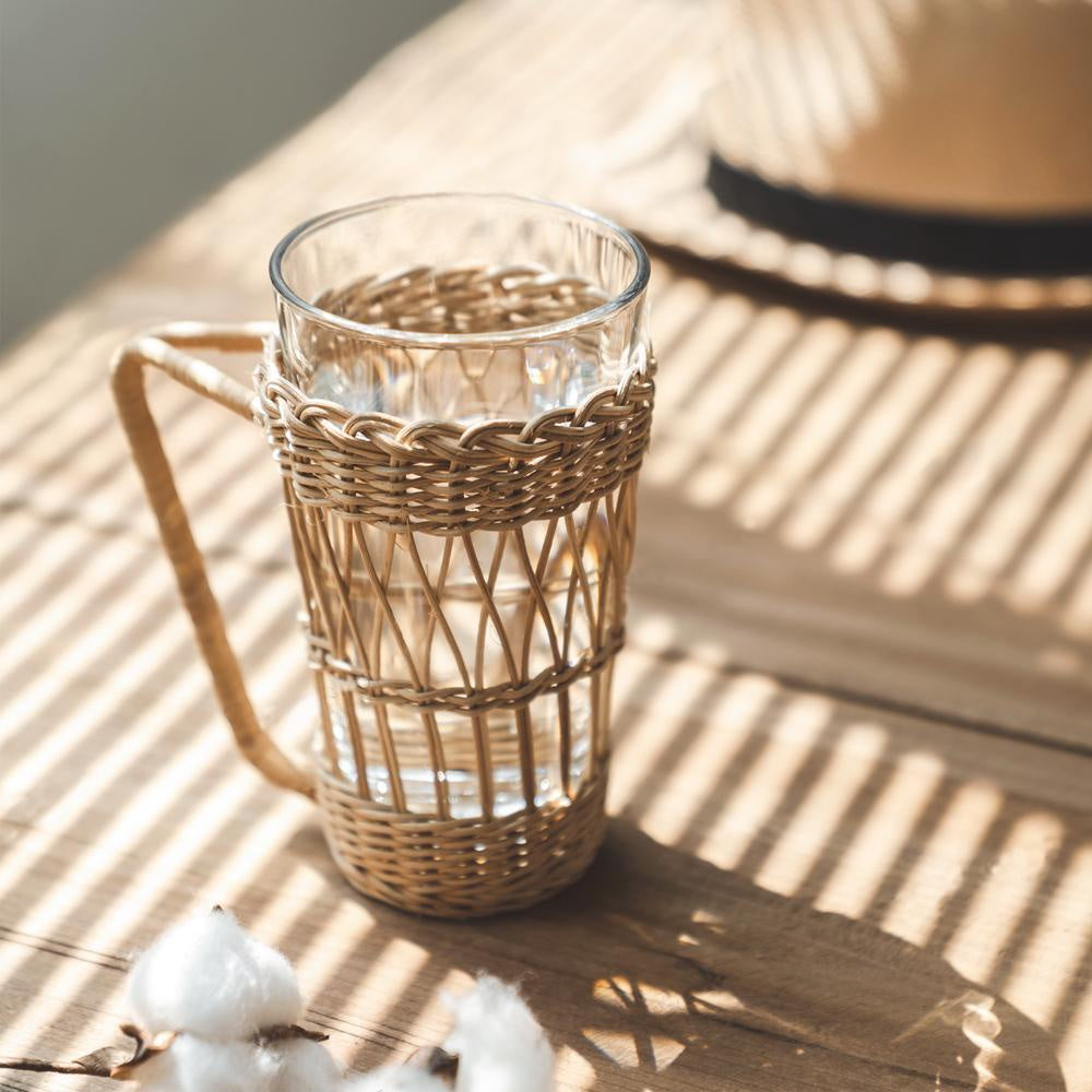 Glass with Rattan Holder and Handle المطبخ وتناول الطعام