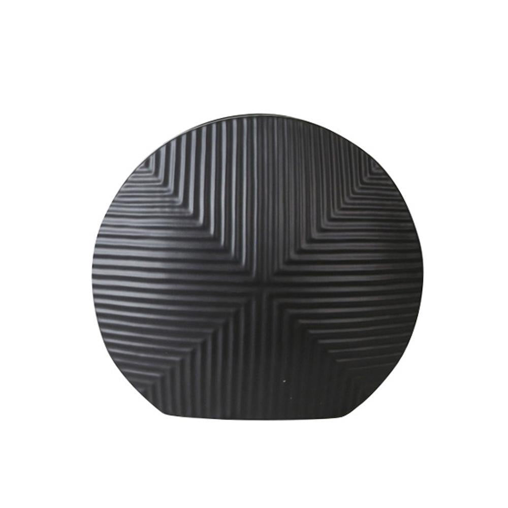 Black Round Ceramic Vase with Geometric Pattern - Large FA-D2015A