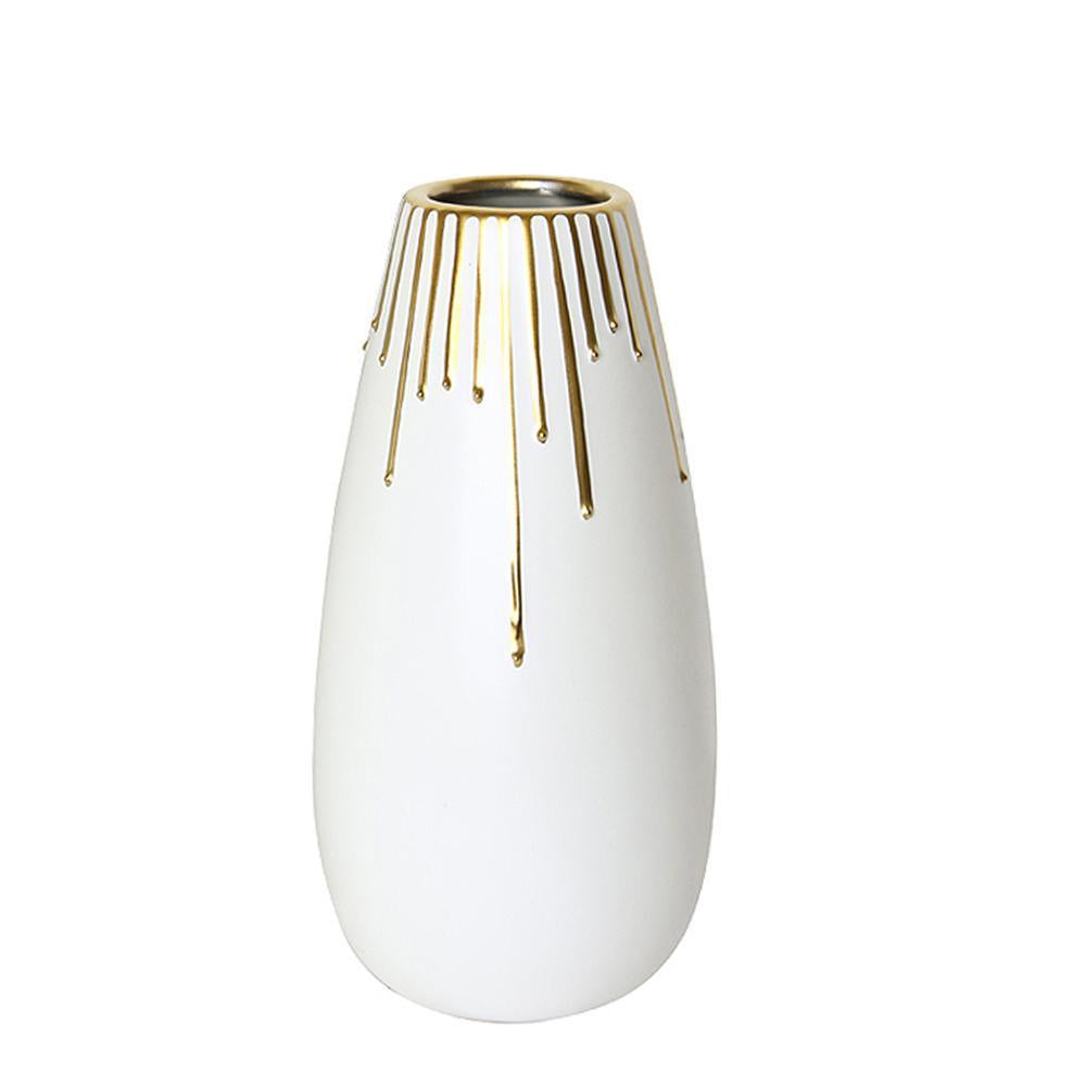 White Ceramic Vase with Gold Drip Detail - Medium FA-D1989B
