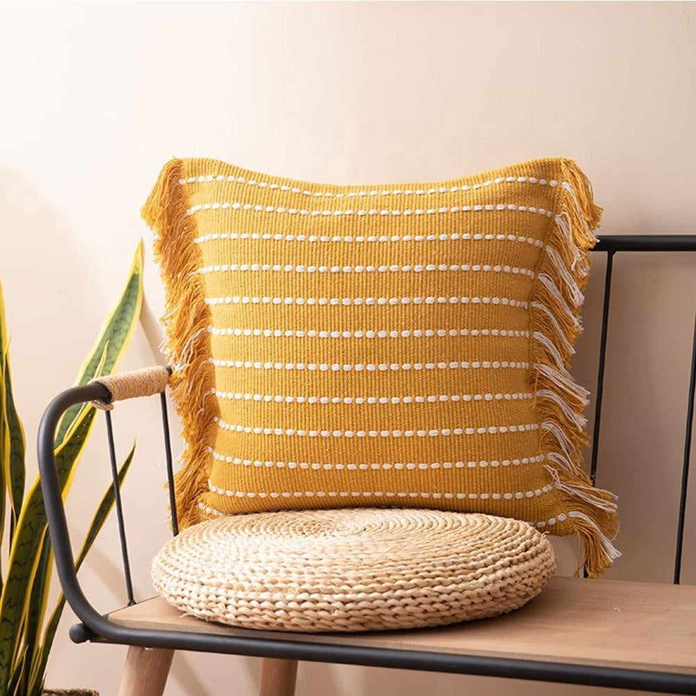 Ochre & White Woven Cushion BQ000689-Y-SQ