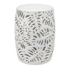 White Ceramic Stool with Tropical Leaf Design 60040