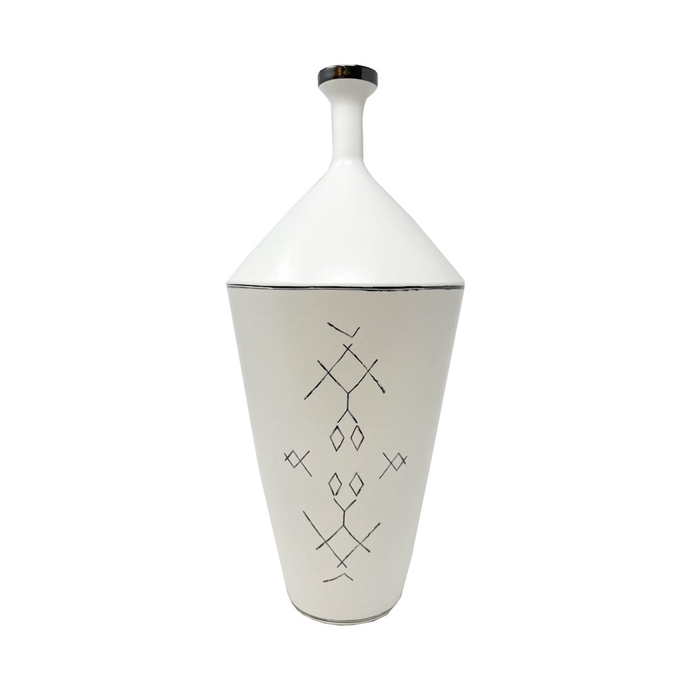 White Ceramic Vase with Tribal Motif - Large 606481