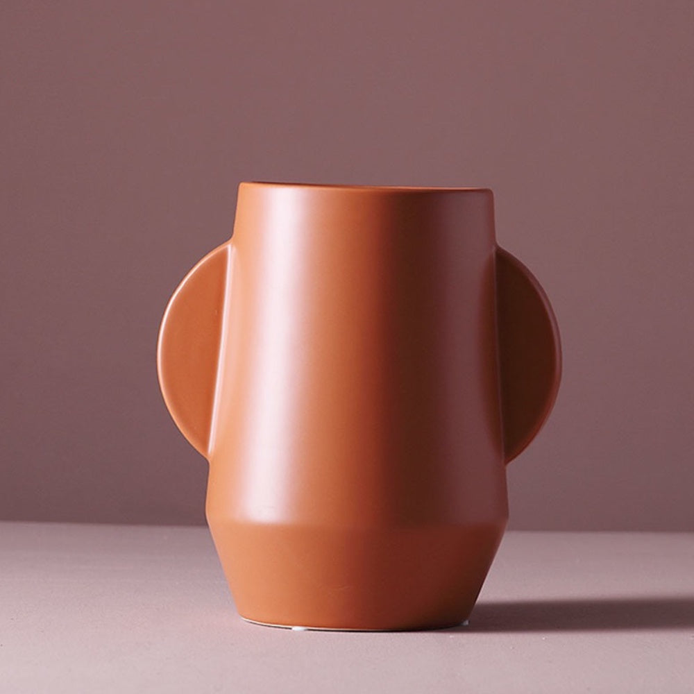 Terracotta Ceramic Vase with Semicircular Detail CT-A-2