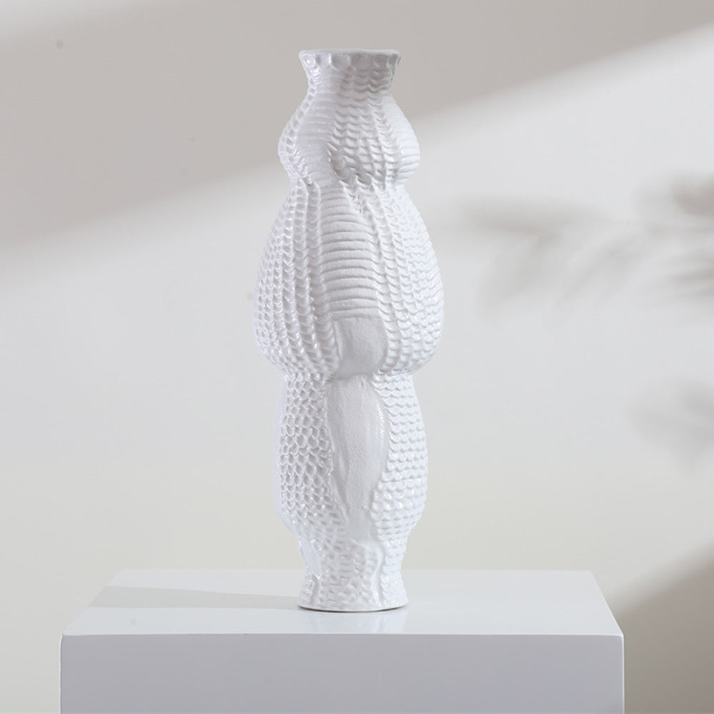 White Ceramic Textured Vase 608462