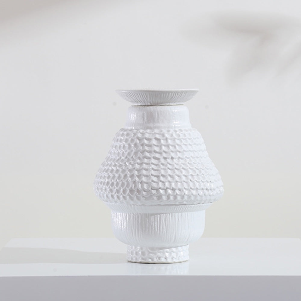White Ceramic Textured Vase 608465