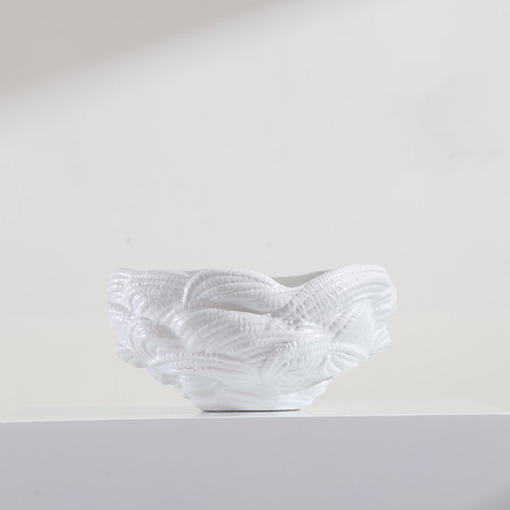 White Ceramic Textured Bowl 608476