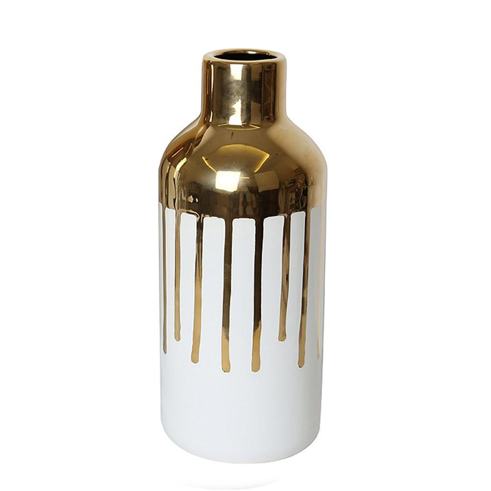 White Ceramic Vase with Gold Drip - Medium FA-D1974B