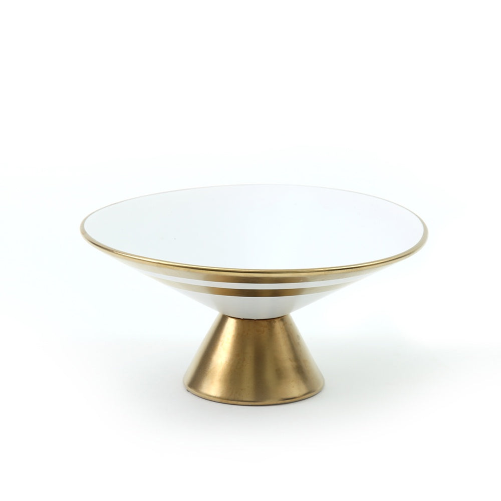 White & Gold Ceramic Pedestal Bowl 609362