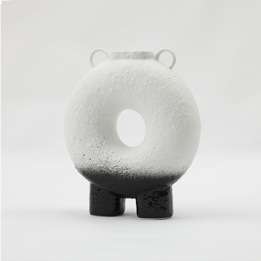 White & Black Ceramic Round Vase with Feet 609541