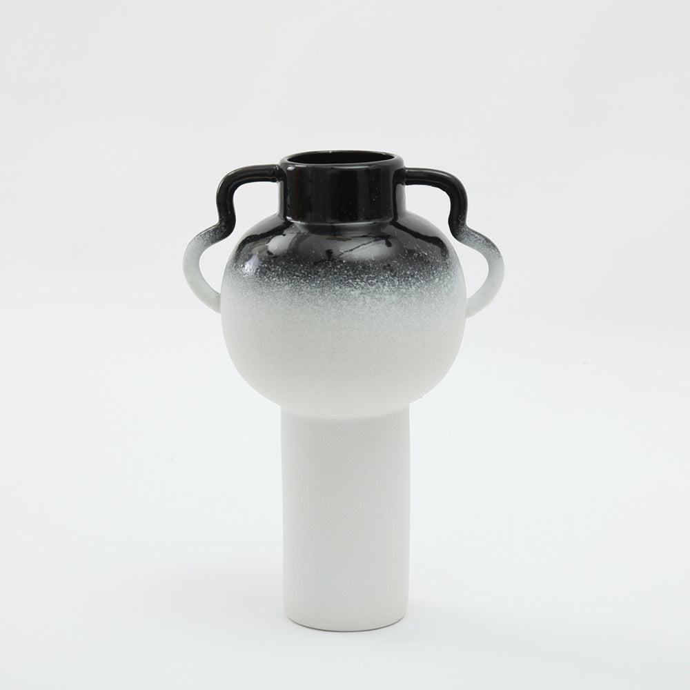 Black & White Ceramic Pedestal Vase with Handle Detail 609785