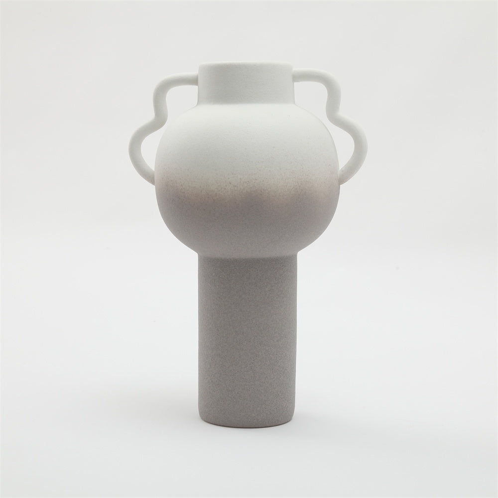Grey & White Ceramic Pedestal Vase with Handle Detail 609786