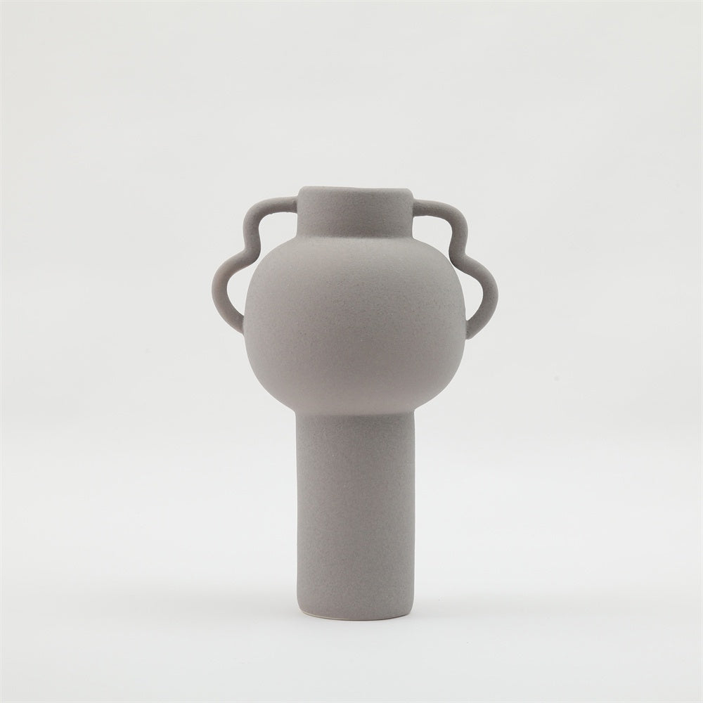 Grey Ceramic Pedestal Vase with Handle Detail 609787