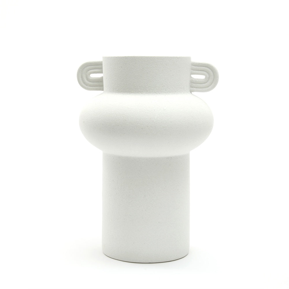 White Ceramic Pedestal Vase with Handle Detail 609798