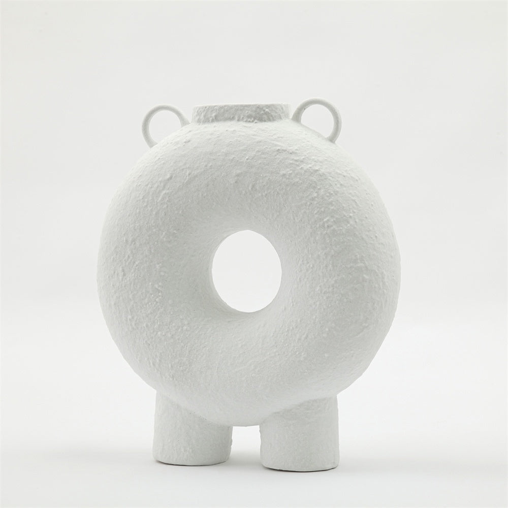 White Ceramic Round Vase with Feet 609836