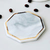 White Marble Effect Ceramic Coaster with Gold Detail - Hexagon