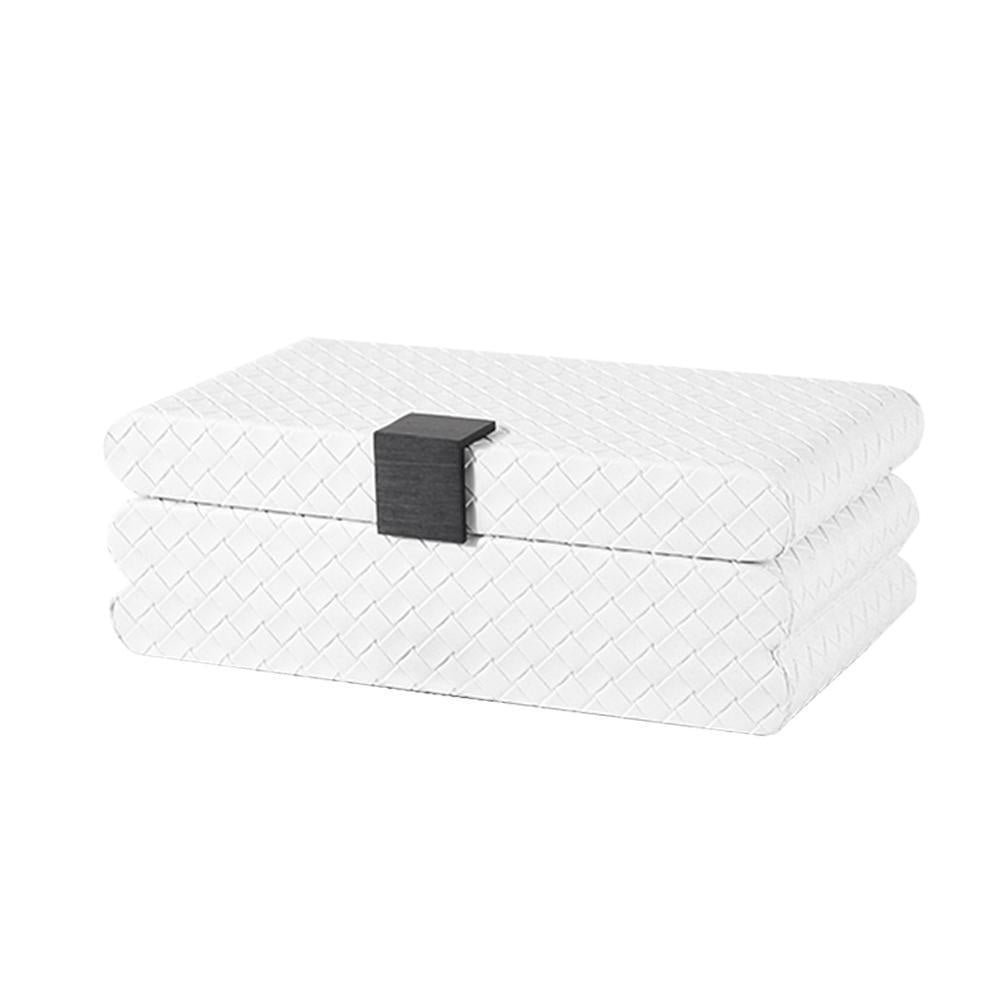 White Woven Leather Decorative Box with Metal Detail - Large FB-PG2101A