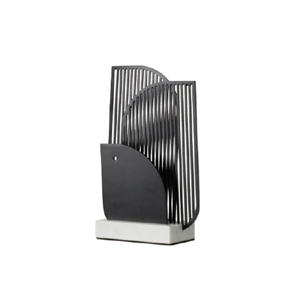 Black Iron Abstract Sculpture with Marble Base - Small H0953S