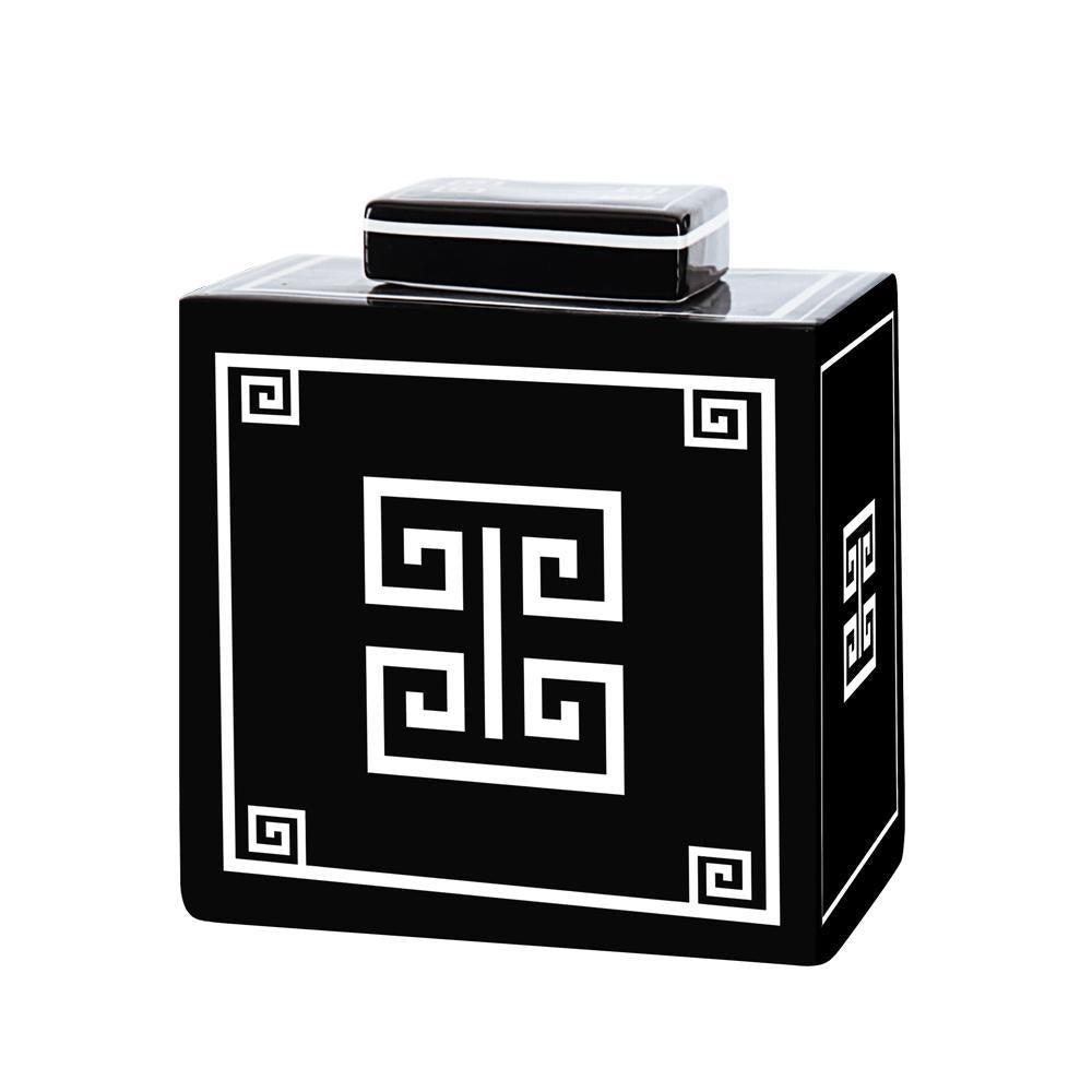 Black & White Ceramic Jar with Greek Key Detail - Small 601423