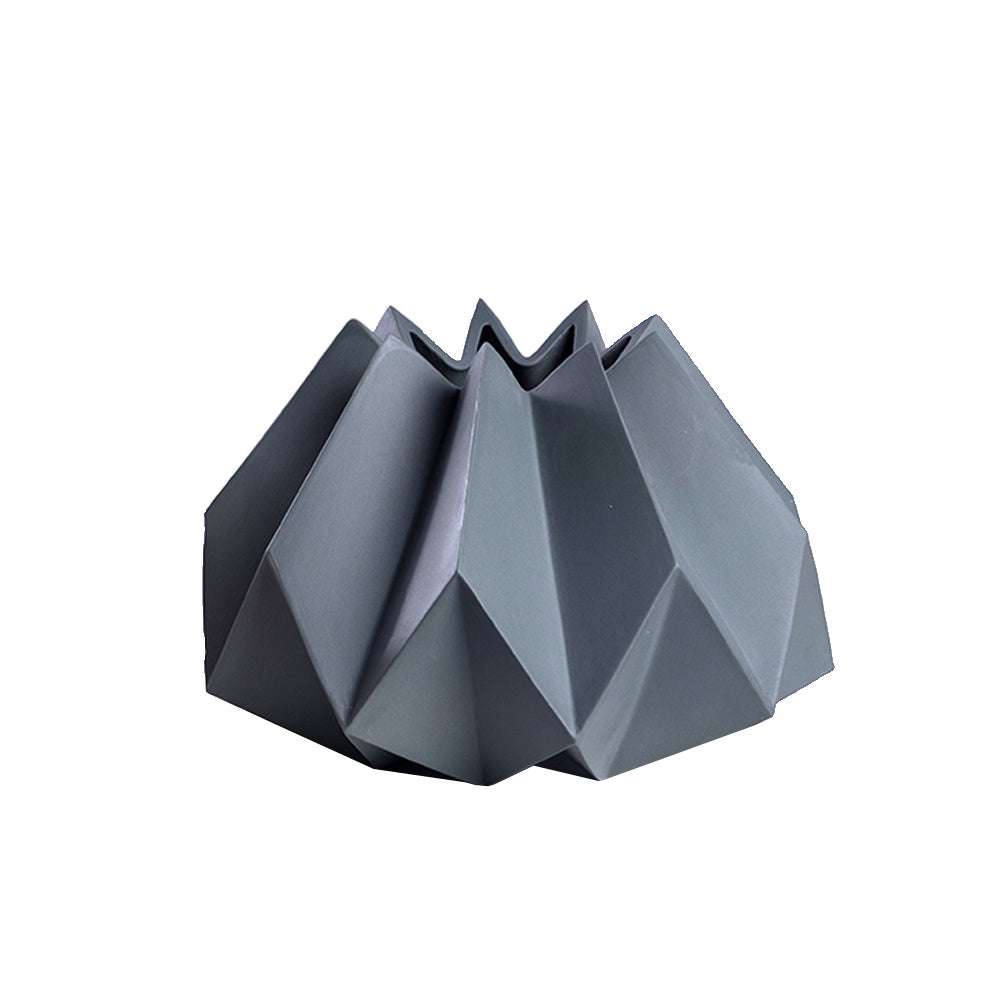 Dark Grey Ceramic Geometric Vase - Wide CY3927C
